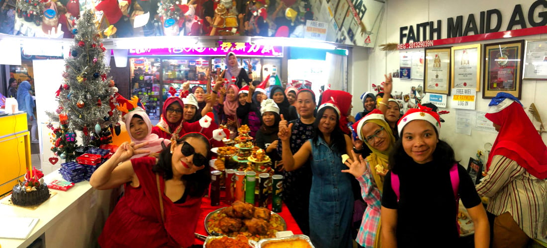 Christmas party together with maids