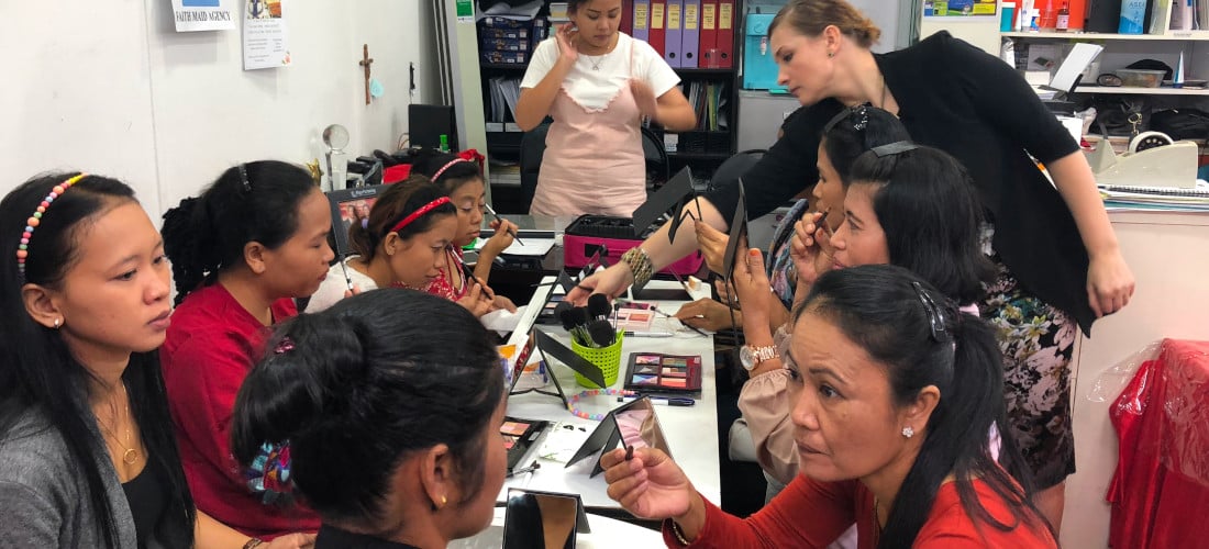 Makeup training for the maids to learn